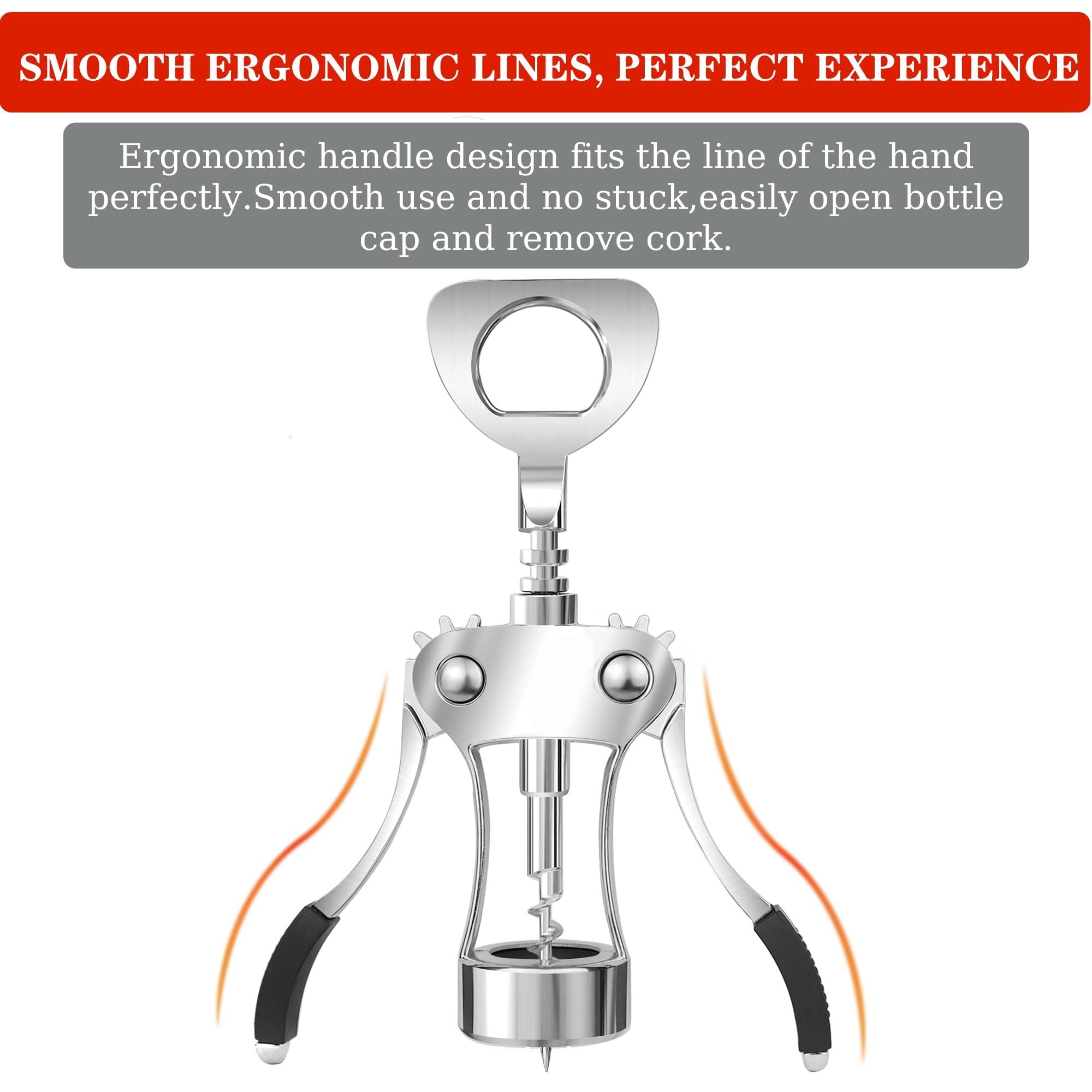 Zinc Alloy Wing Corkscrew Heavy Duty, Cork Screw Beer Opener for Bartenders, Multifunctional Bottle Opener for Home Kitchen