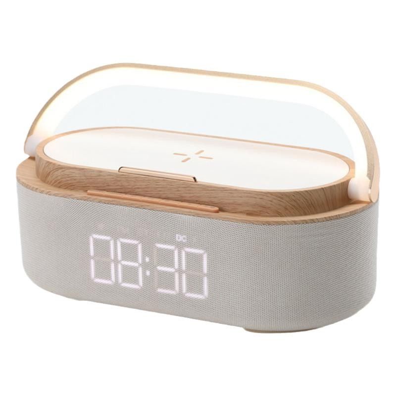 Bluetooth Speaker Alarm Clock with Wireless Charger, LED Night Light, 1800mAh Battery - For Bedroom, Home