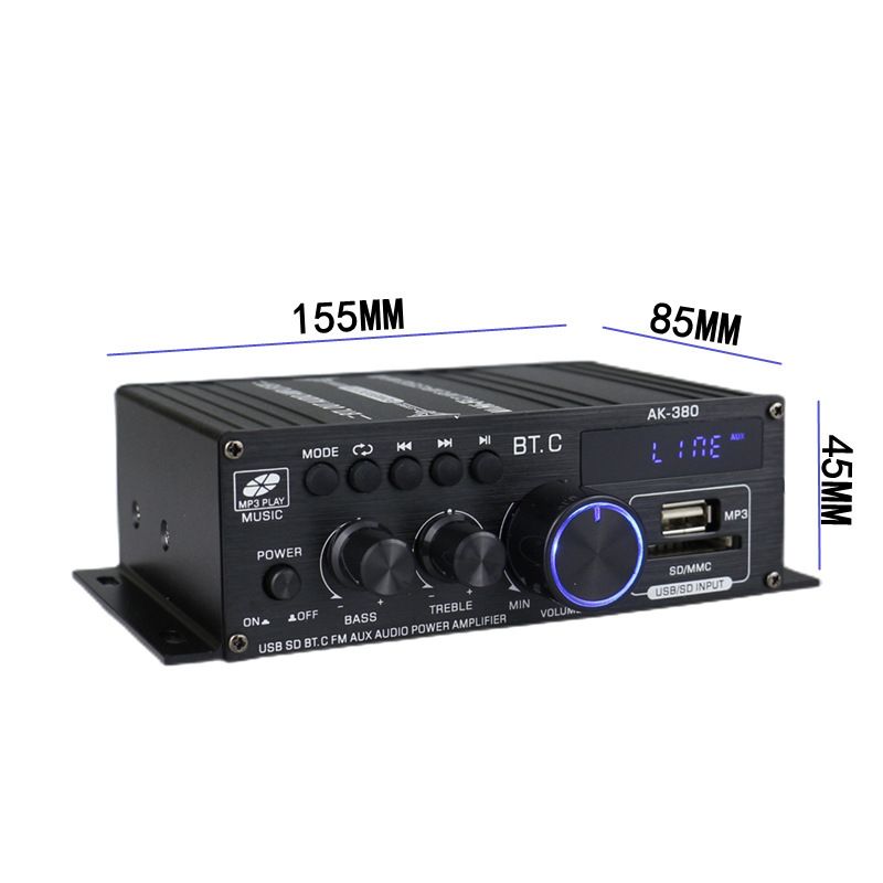 Audio Power Amplifier Stereo Speaker BluetoothAmp Receiver with Power Supply,Remote Control,FM Antenna for Car Home Bar Party
