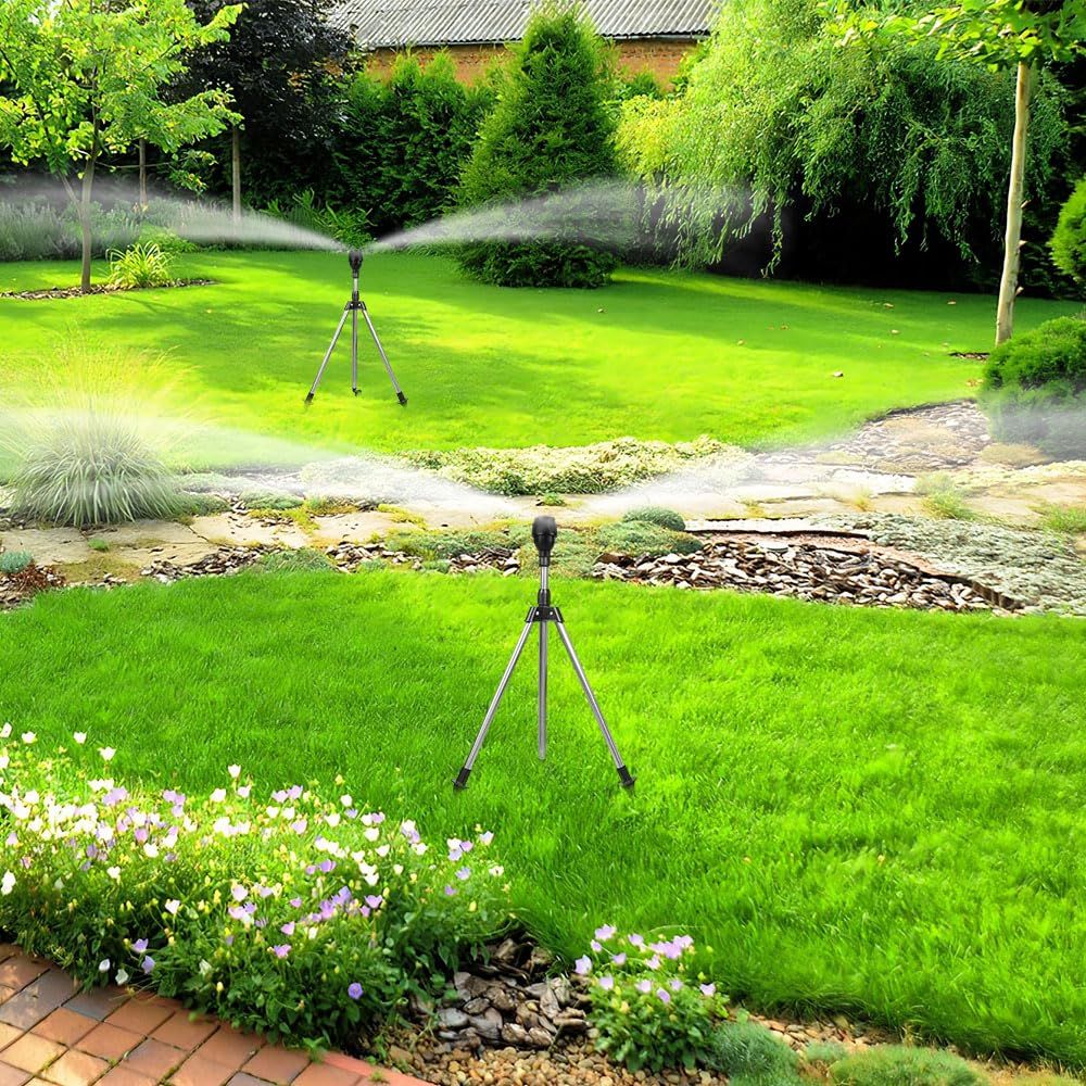 Rotating Tripod Sprinkler, Water Sprinkler for Lawn, Tripod Sprinklers for Yard Large Area Watering,
