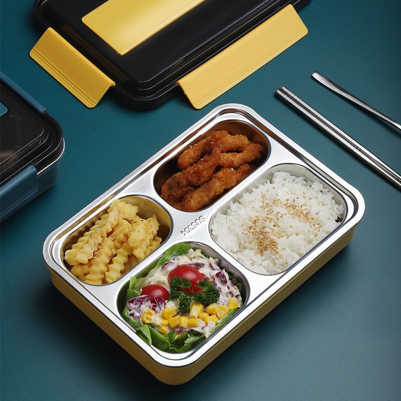 Lunch Box Stainless Steel Bento Box With Insulated Bag and Cutlery,4 Compartments,Big Bento Box for adults and Work,Lunch