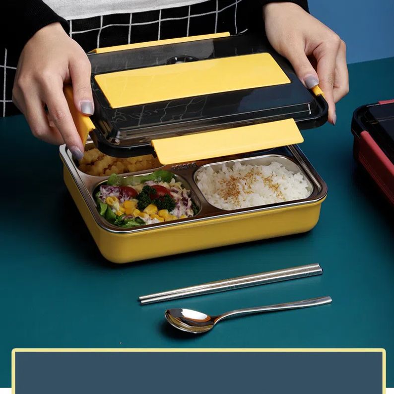 Lunch Box Stainless Steel Bento Box With Insulated Bag and Cutlery,4 Compartments,Big Bento Box for adults and Work,Lunch