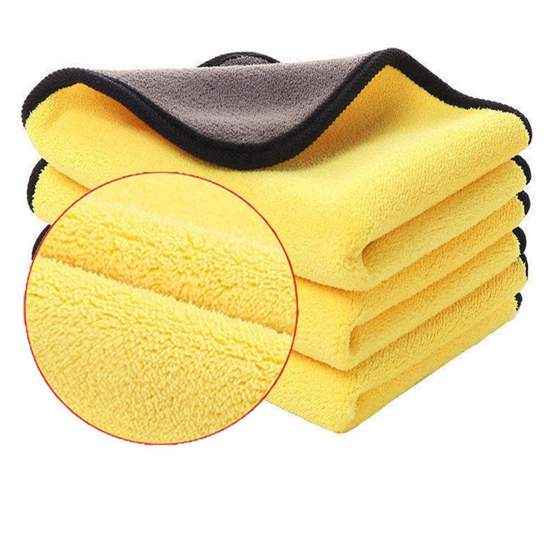 5 Pack Microfiber Cleaning Towels, Thick Quick Drying Dual Layer for Car Washing Polishing Waxing Auto Detailing, (Grey/Yellow)