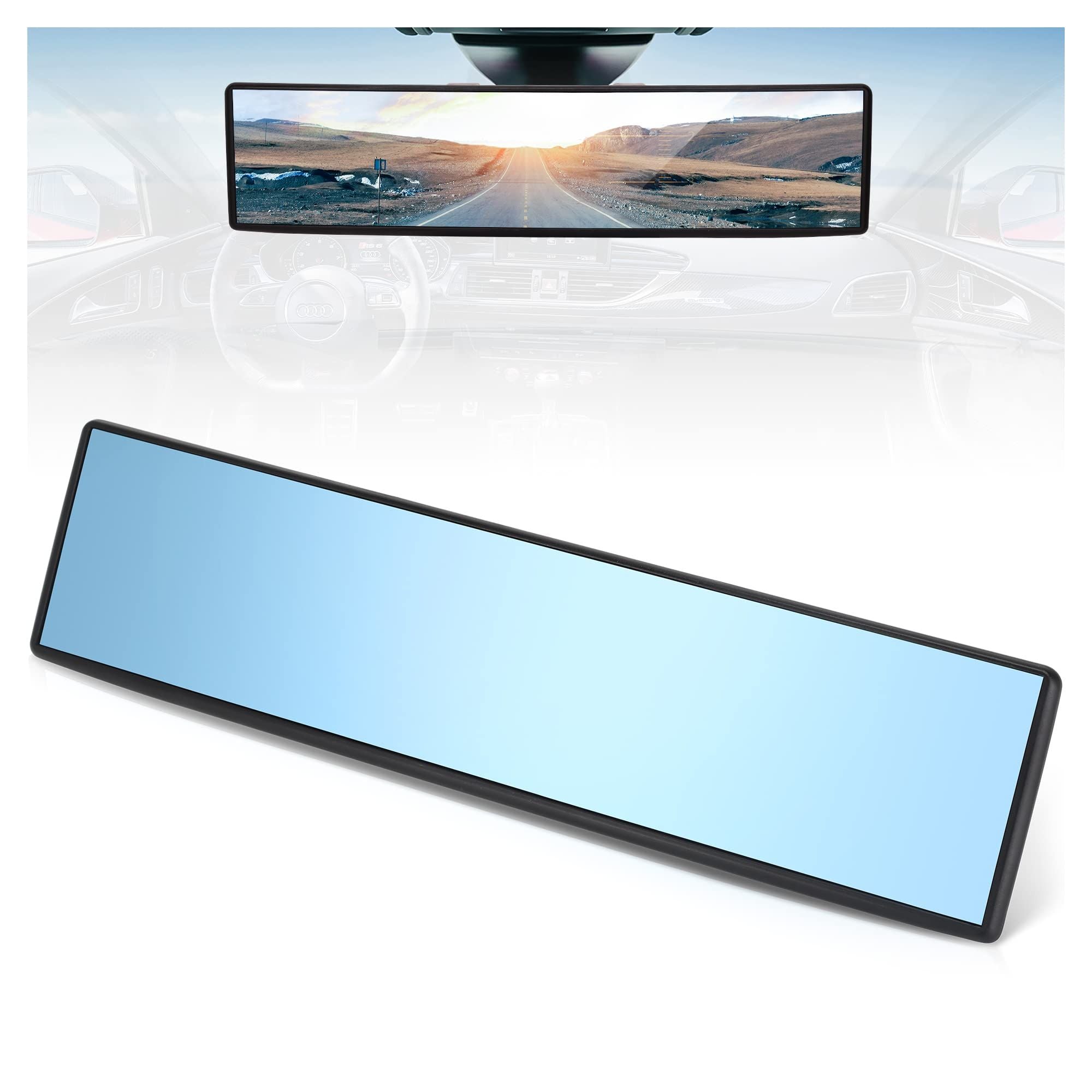 Universal Rear view Mirror Panoramic Wide Angle curved Rearview Mirror to expand view reduce Blind Spots Blue Anti-Glare