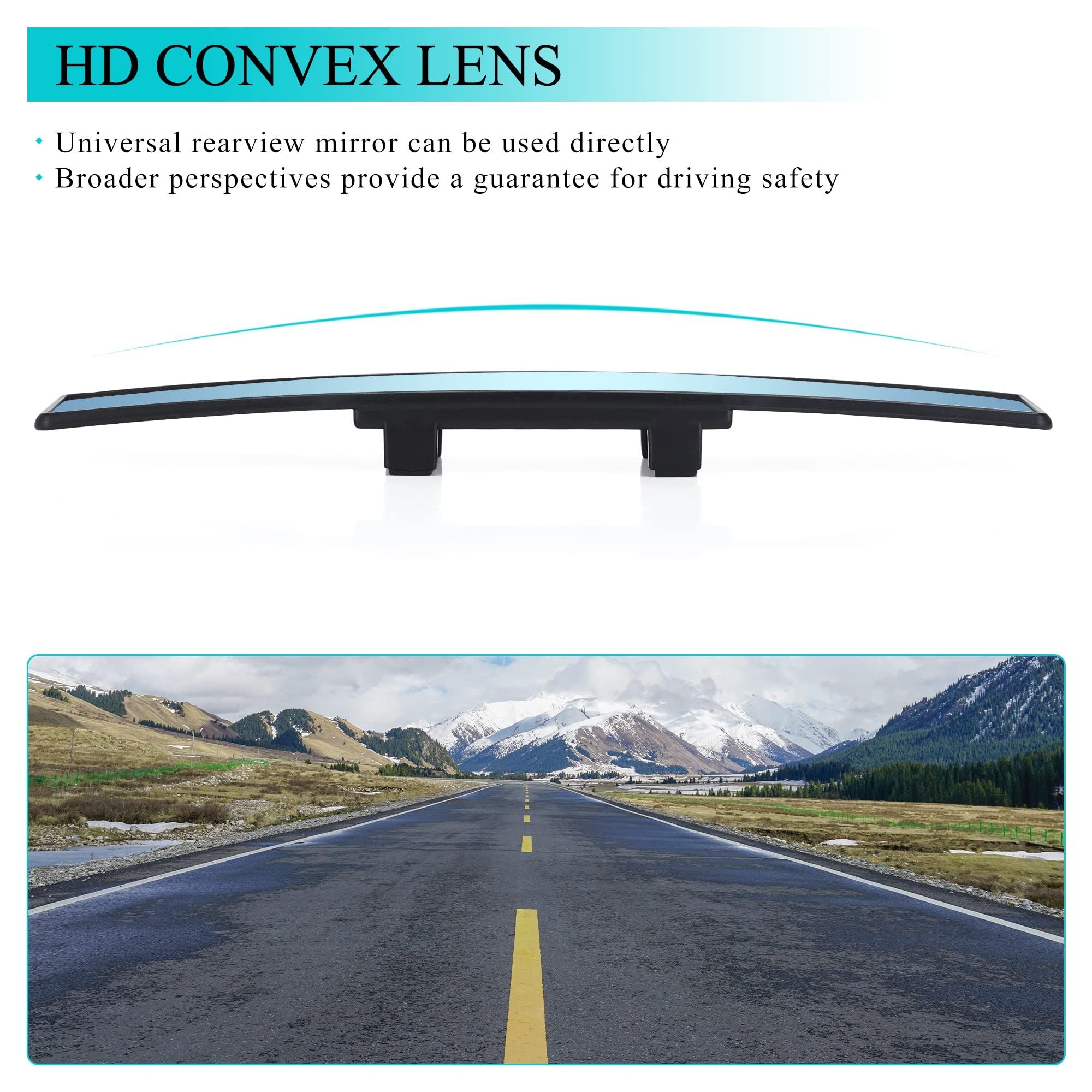 Universal Rear view Mirror Panoramic Wide Angle curved Rearview Mirror to expand view reduce Blind Spots Blue Anti-Glare