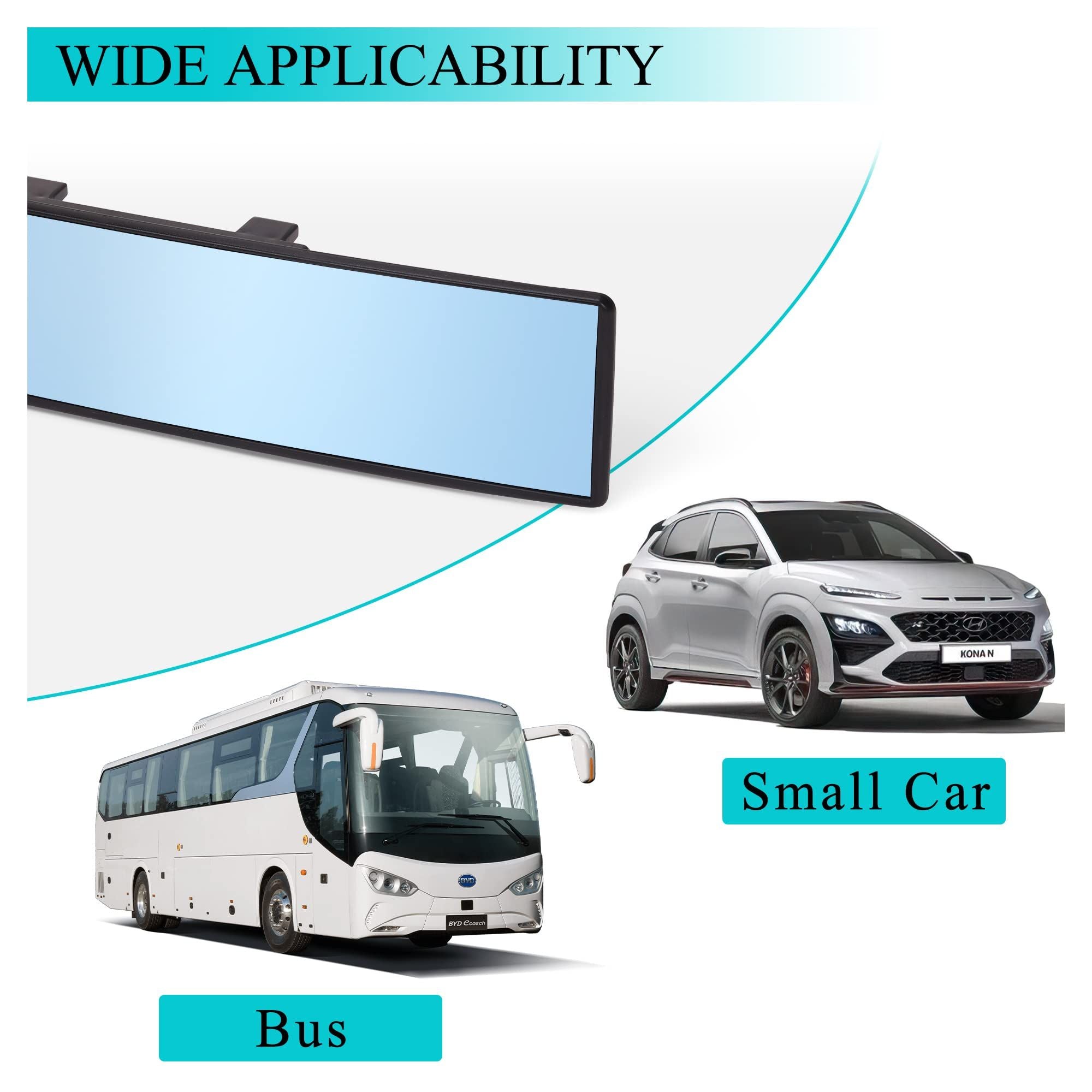 Universal Rear view Mirror Panoramic Wide Angle curved Rearview Mirror to expand view reduce Blind Spots Blue Anti-Glare