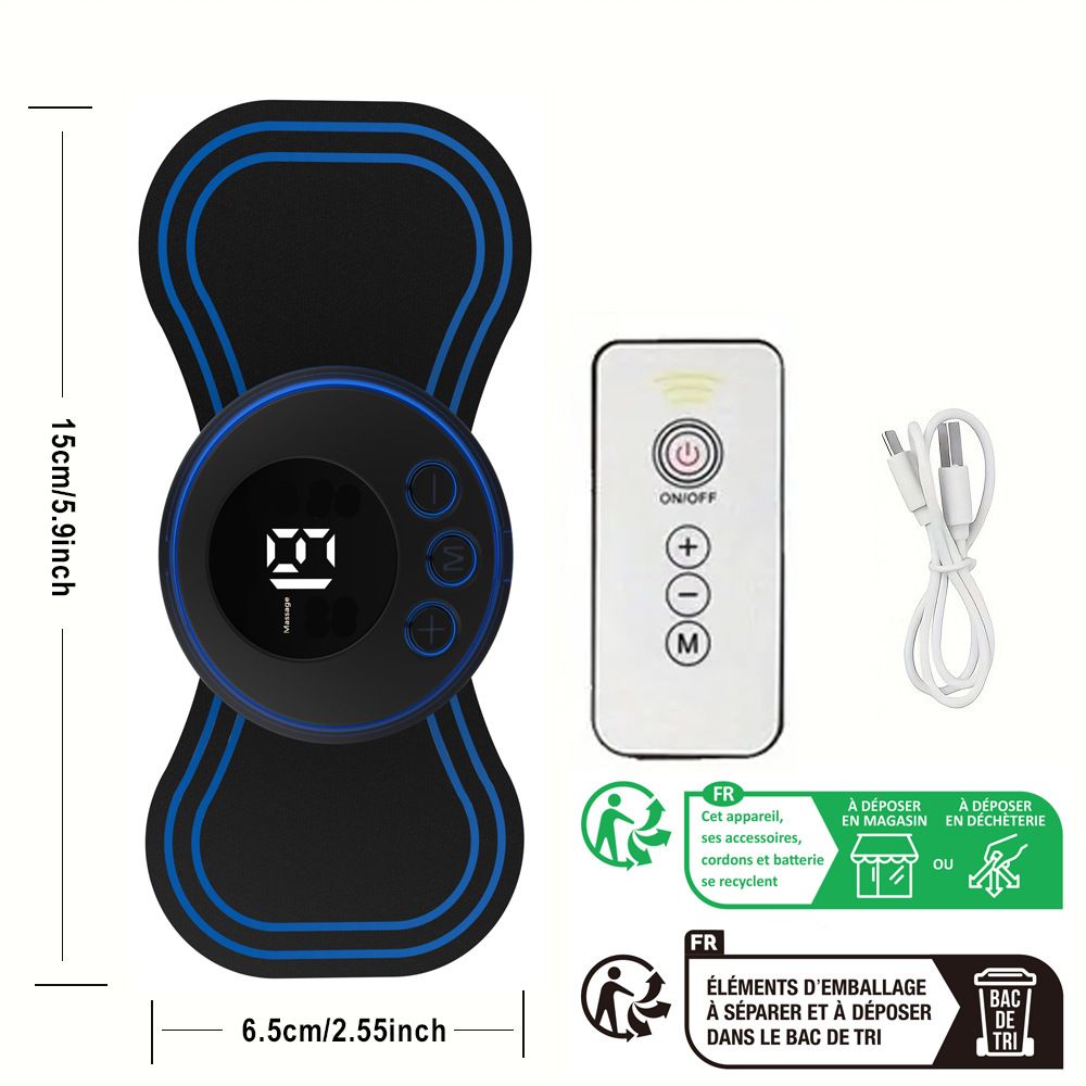 Foot Back and Neck Massager with 8 Modes, Small, for Pain Relief for Home Travel Fitness Room （1 Host 1 Pads）