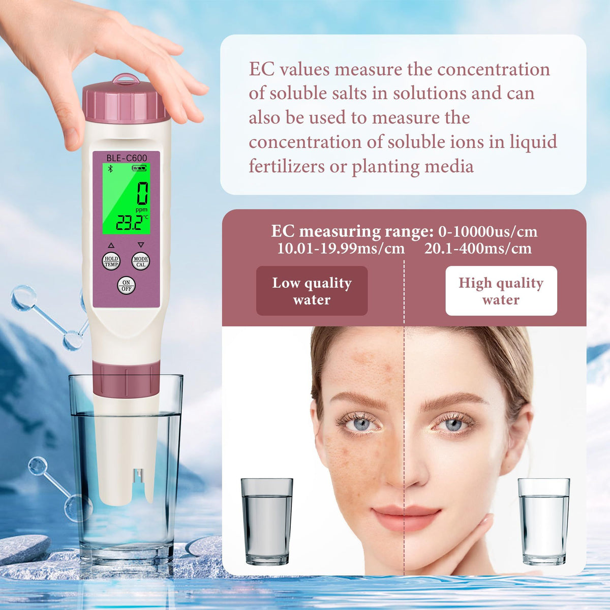 4-in-1       Meter/Salinity Tester Digital,Meter for Water Accuracy, for Drinking Swimming Pool Hydroponic Aquarium