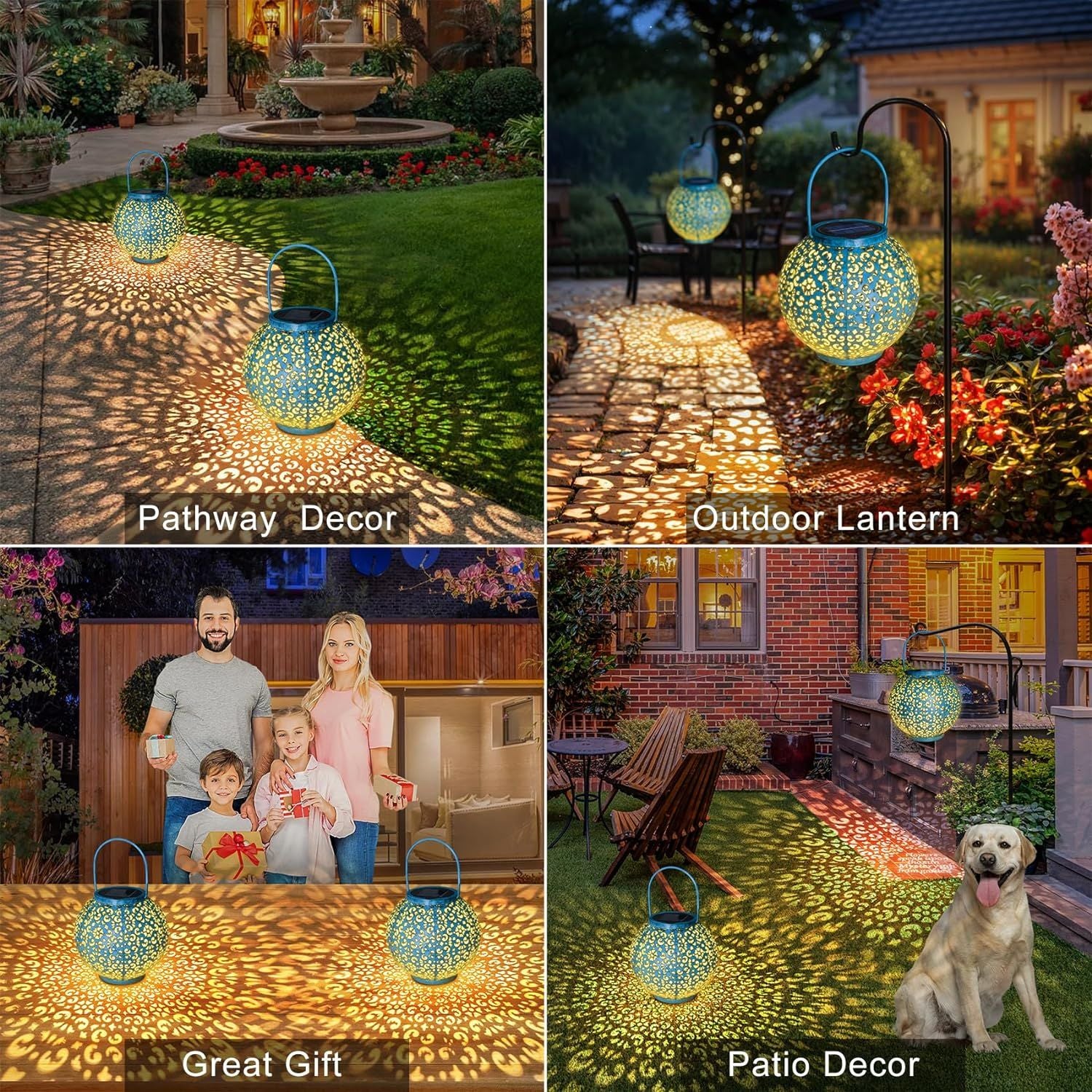 Solar Large Lanterns Outdoor Waterproof Hanging Garden Lights Metal Decorative Lantern for Table, Patio, Courtyard