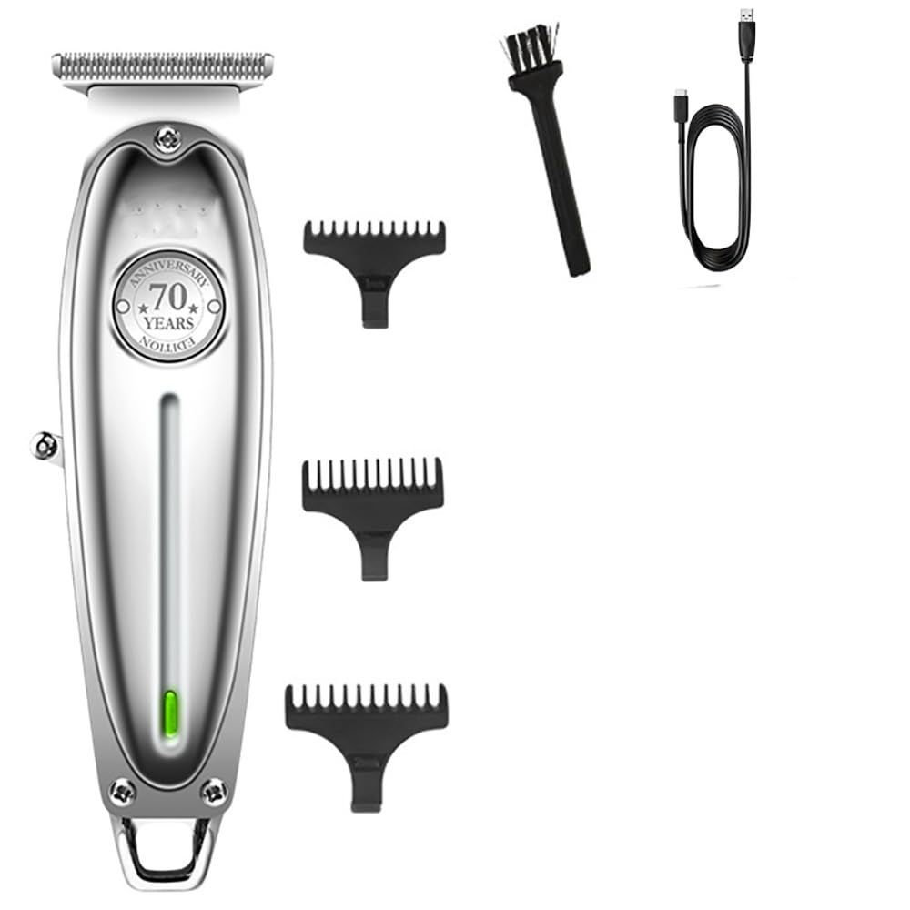 Hair Clipper Trimmer, Metal Hair Clipper Professional Hair Trimmer USB Rechargeable Barber Shop Electric Men' s (Color : Silver)