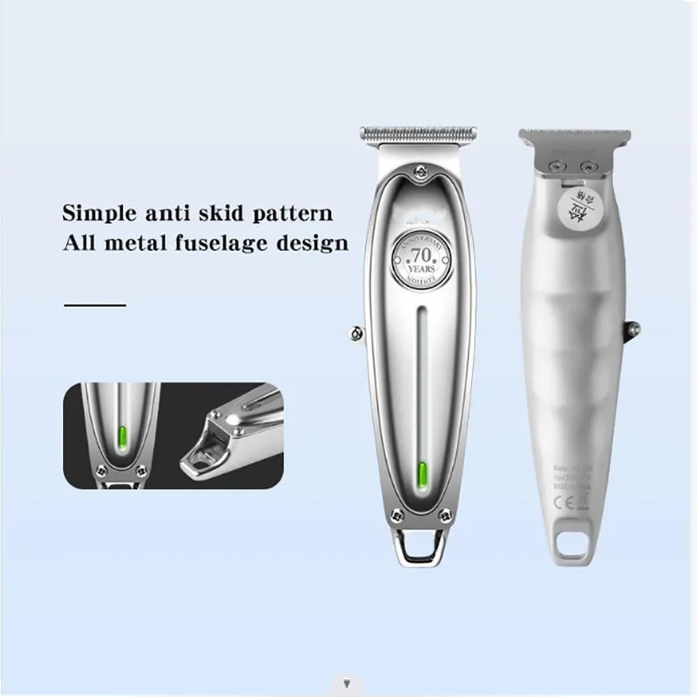 Hair Clipper Trimmer, Metal Hair Clipper Professional Hair Trimmer USB Rechargeable Barber Shop Electric Men' s (Color : Silver)