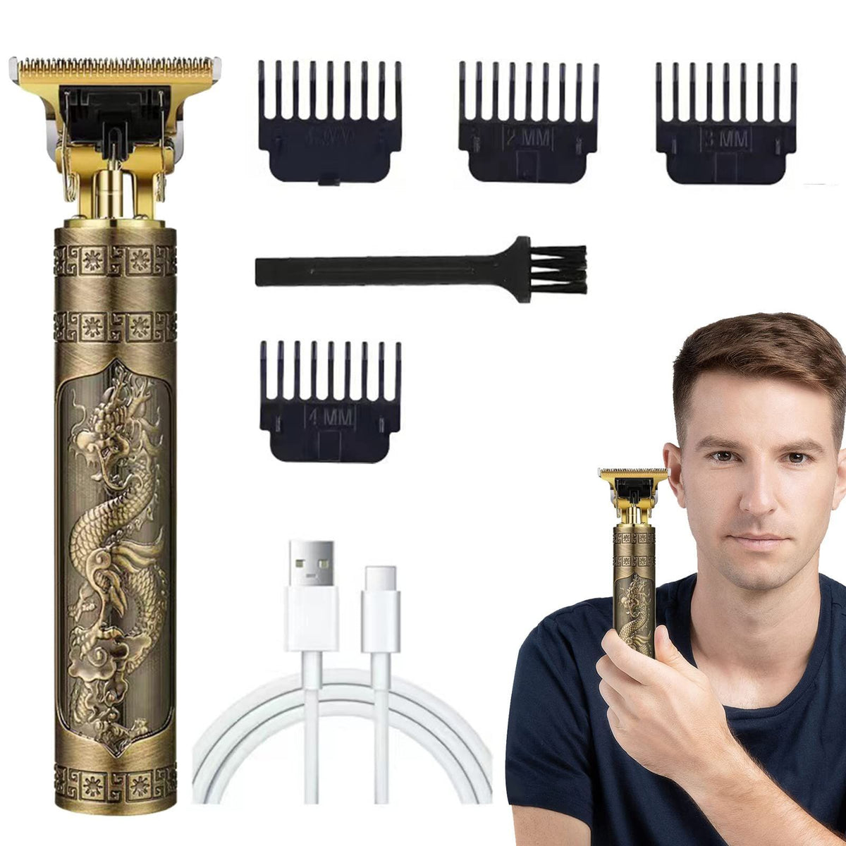 Dragon Hair Clippers for Men, Cordless Electric Hair Trimmer Rechargeable Beard Trimmer Shaver, Electric T Blade Trimmer