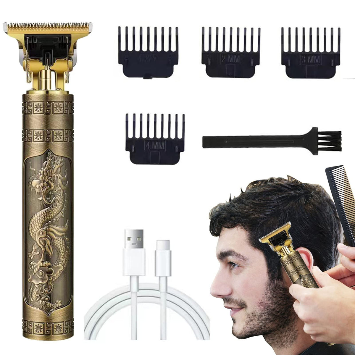 Dragon Hair Clippers for Men, Cordless Electric Hair Trimmer Rechargeable Beard Trimmer Shaver, Electric T Blade Trimmer