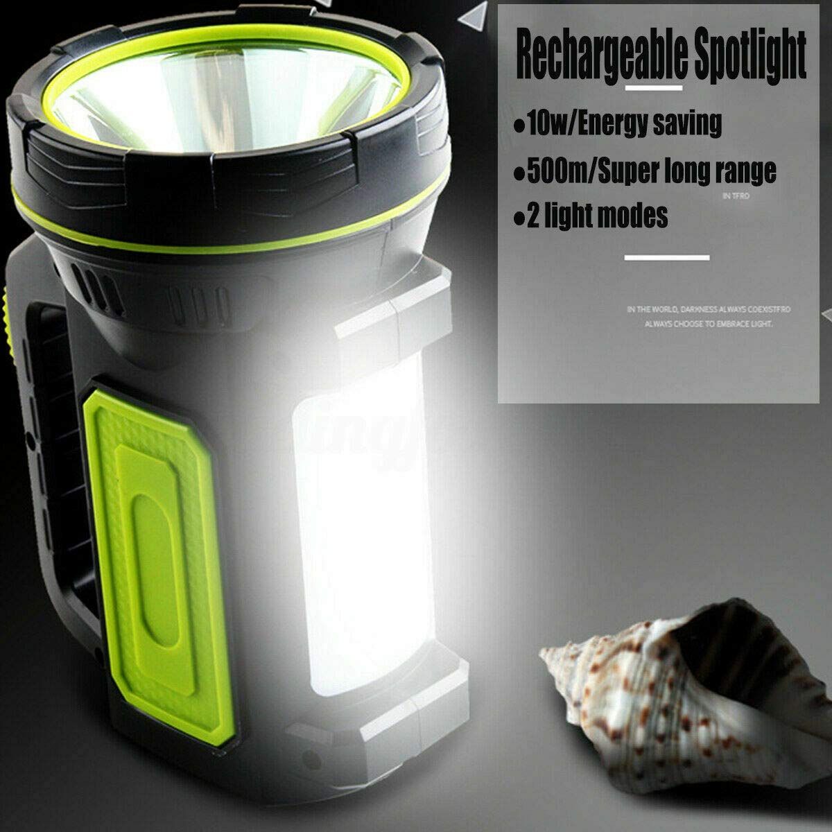 Flashlight, large flashlight, LED searchlight, 2 modes, 1500LM light, portable light, white light, rechargeable