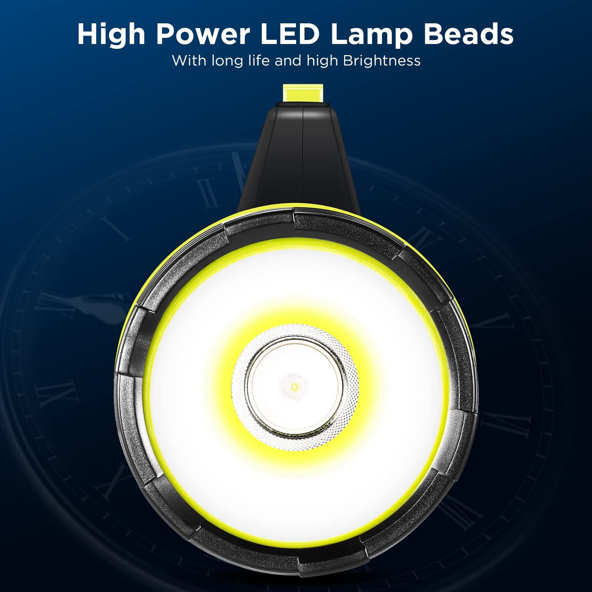 Flashlight, large flashlight, LED searchlight, 2 modes, 1500LM light, portable light, white light, rechargeable