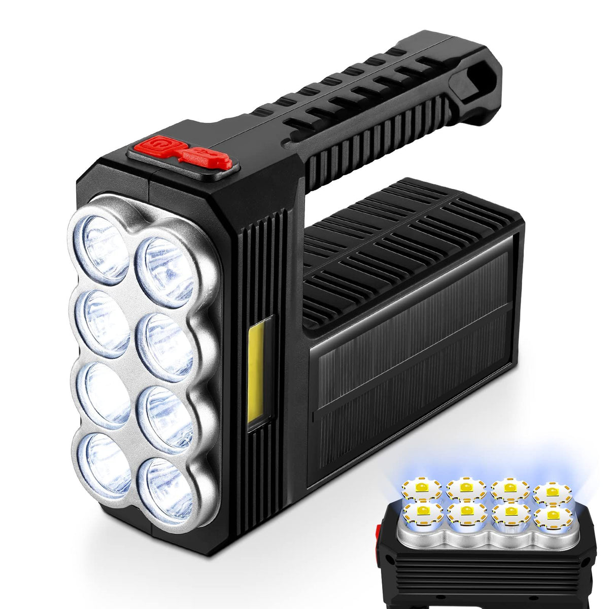 4 Modes Camping Light 1600lm Handheld Lamp, USB Rechargeable Torch Lantern,Outdoor Emergency Flashlight, Solar Heavy Duty Flashligh