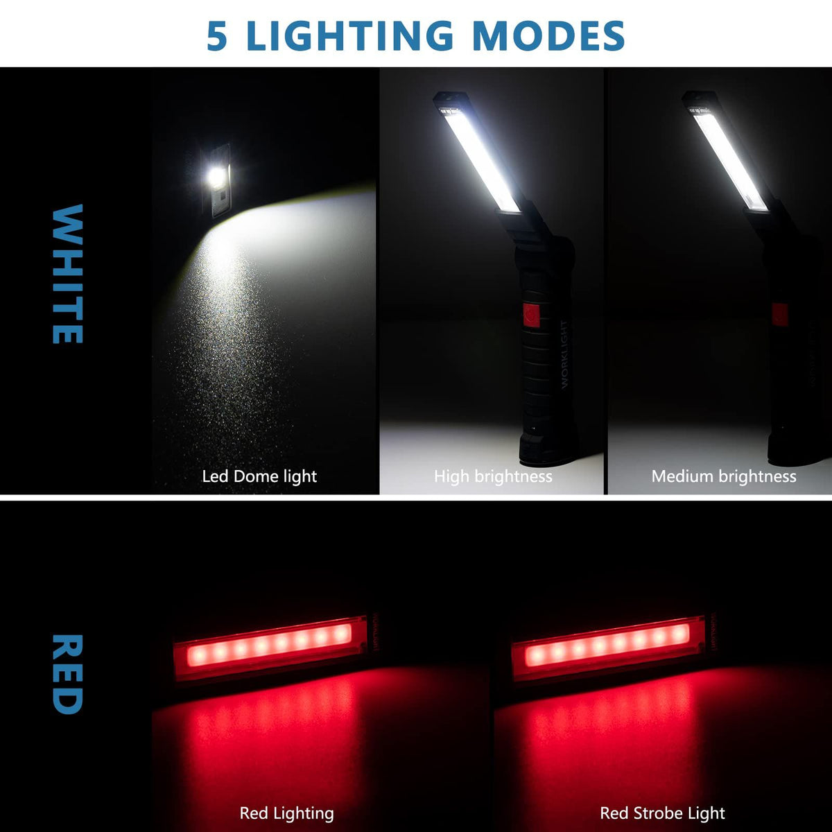 Super Bright Flashlight COB Work Light Portable Inspection Lamps with Magnetic Base and Hook for Mechanic Tools