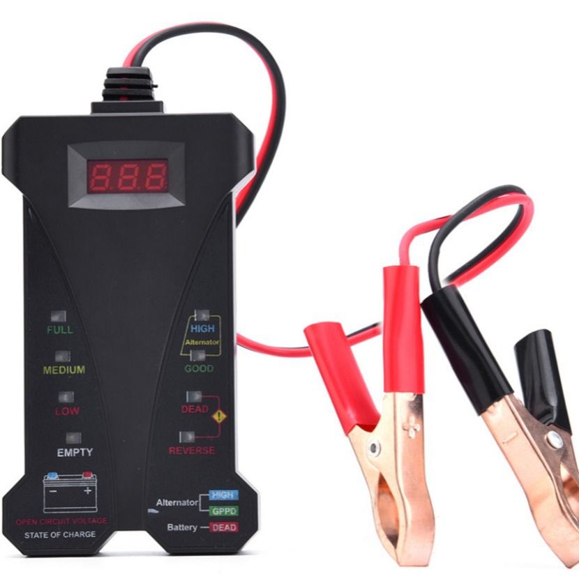 12V Digital Battery Tester Voltmeter and Alternator Charging System Analyzer with LCD Display and LED Indication