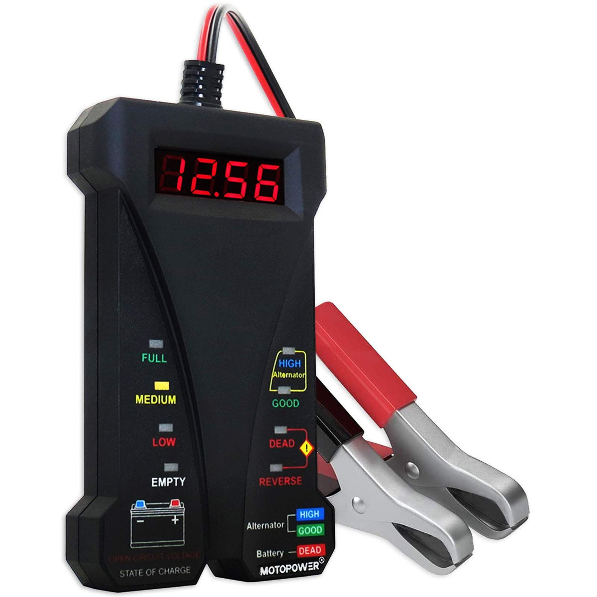 12V Digital Battery Tester Voltmeter and Alternator Charging System Analyzer with LCD Display and LED Indication