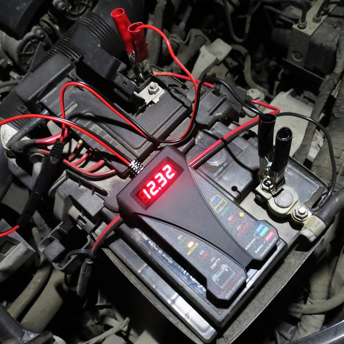 12V Digital Battery Tester Voltmeter and Alternator Charging System Analyzer with LCD Display and LED Indication