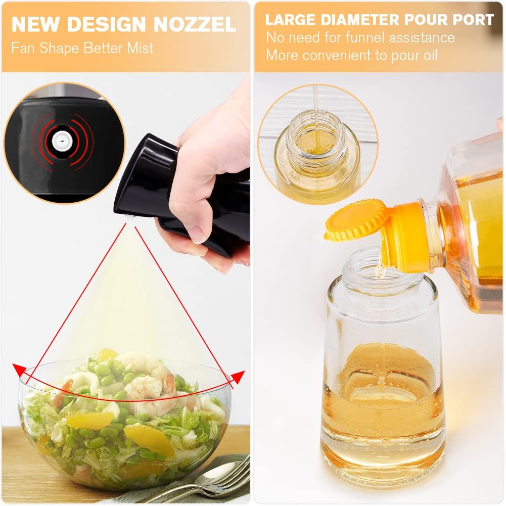 Olive Oil Sprayer for Cooking, 180ML Glass Oil Dispenser Bottle with Brush, Canola Oil Vinegar Spray Mister for Kitchen