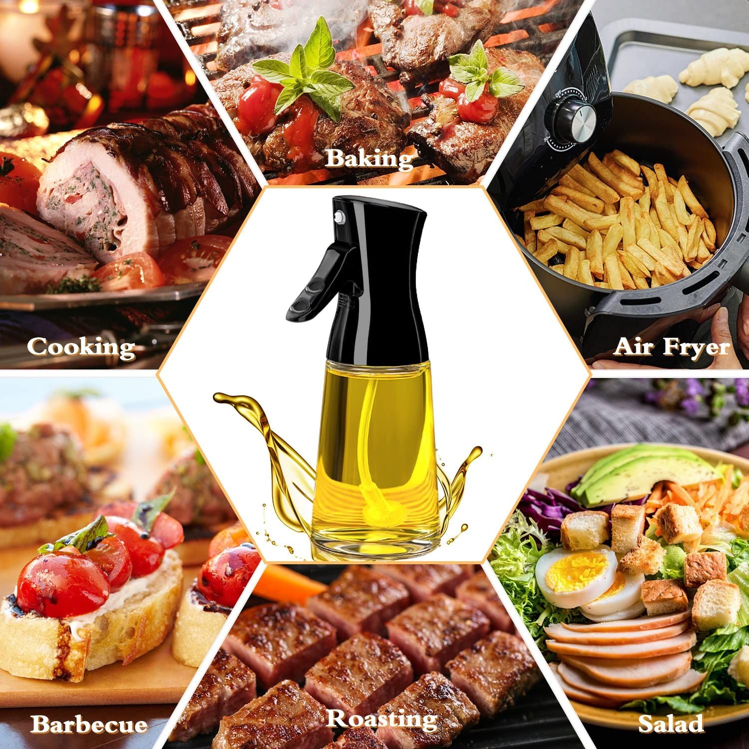 Olive Oil Sprayer for Cooking, 180ML Glass Oil Dispenser Bottle with Brush, Canola Oil Vinegar Spray Mister for Kitchen