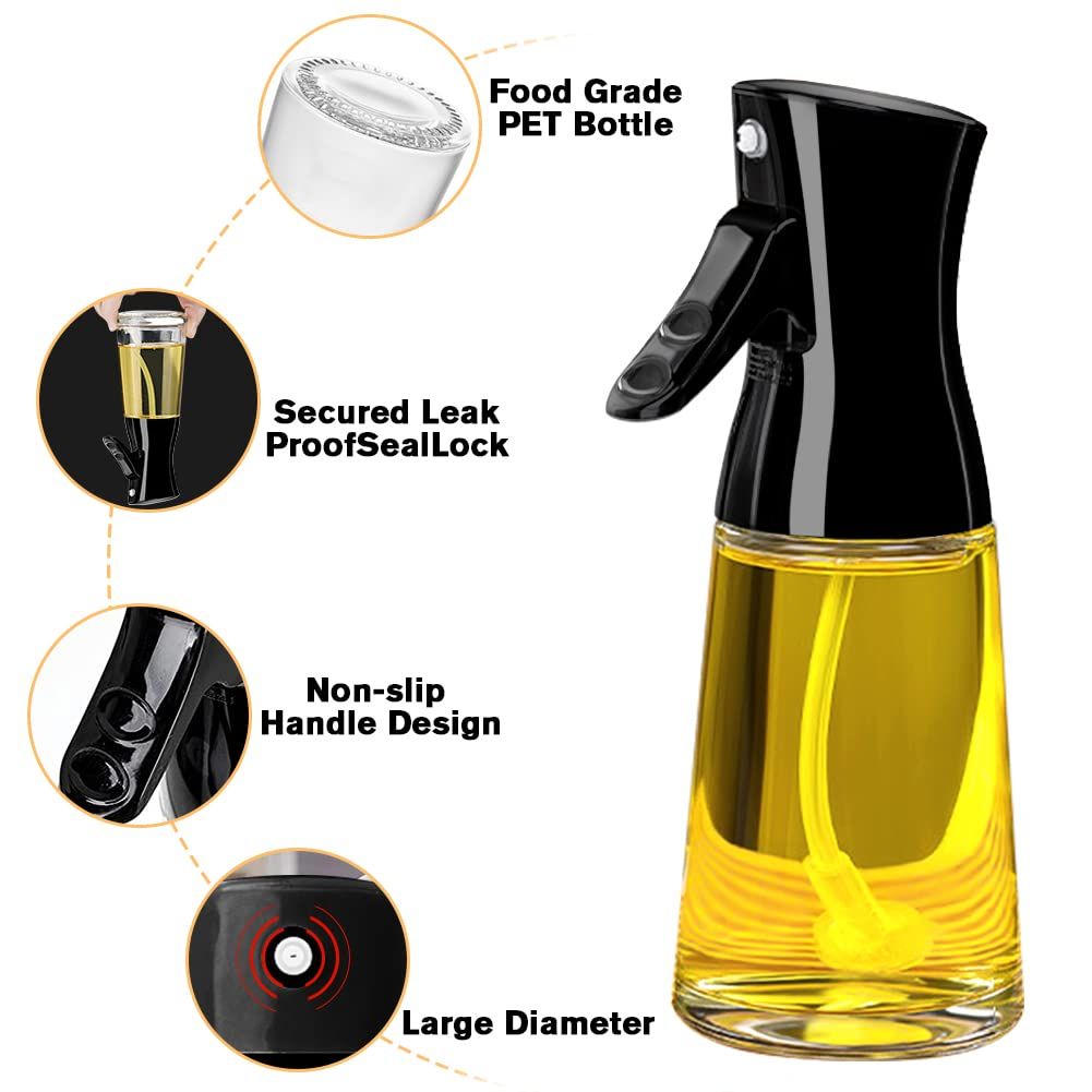 Olive Oil Sprayer for Cooking, 180ML Glass Oil Dispenser Bottle with Brush, Canola Oil Vinegar Spray Mister for Kitchen