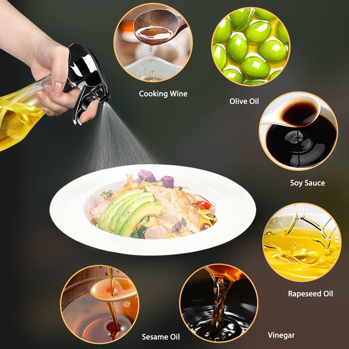 New Oil Sprayer Black Oil Spray Bottle, 200 ml Upgraded Oil Sprayer for Cooking Oil, Glass Oil Spray for Hot Air Fryer