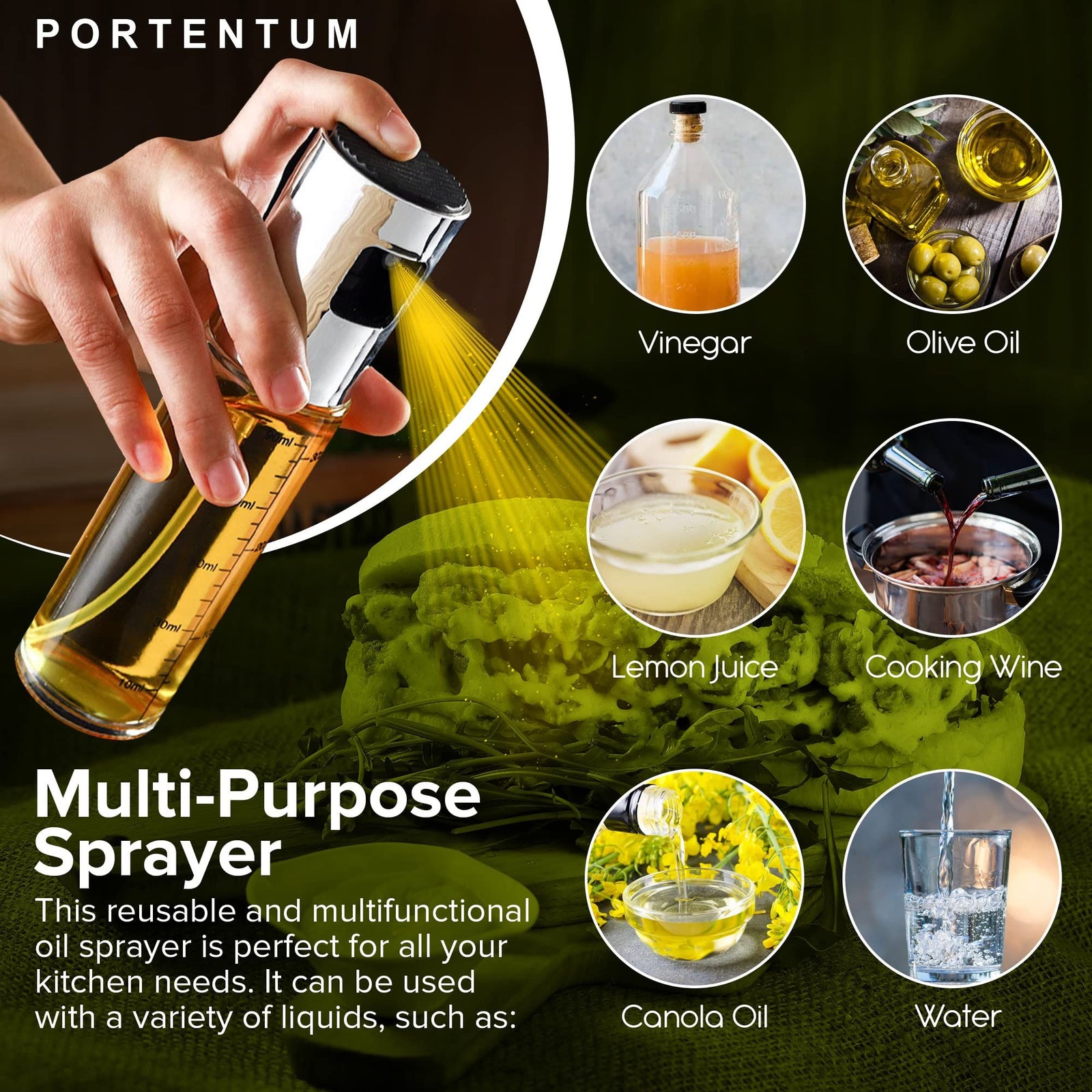 Premium kitchen and air fryer spray 100ml kitchen leak proof glass oil spray with distributor accessories