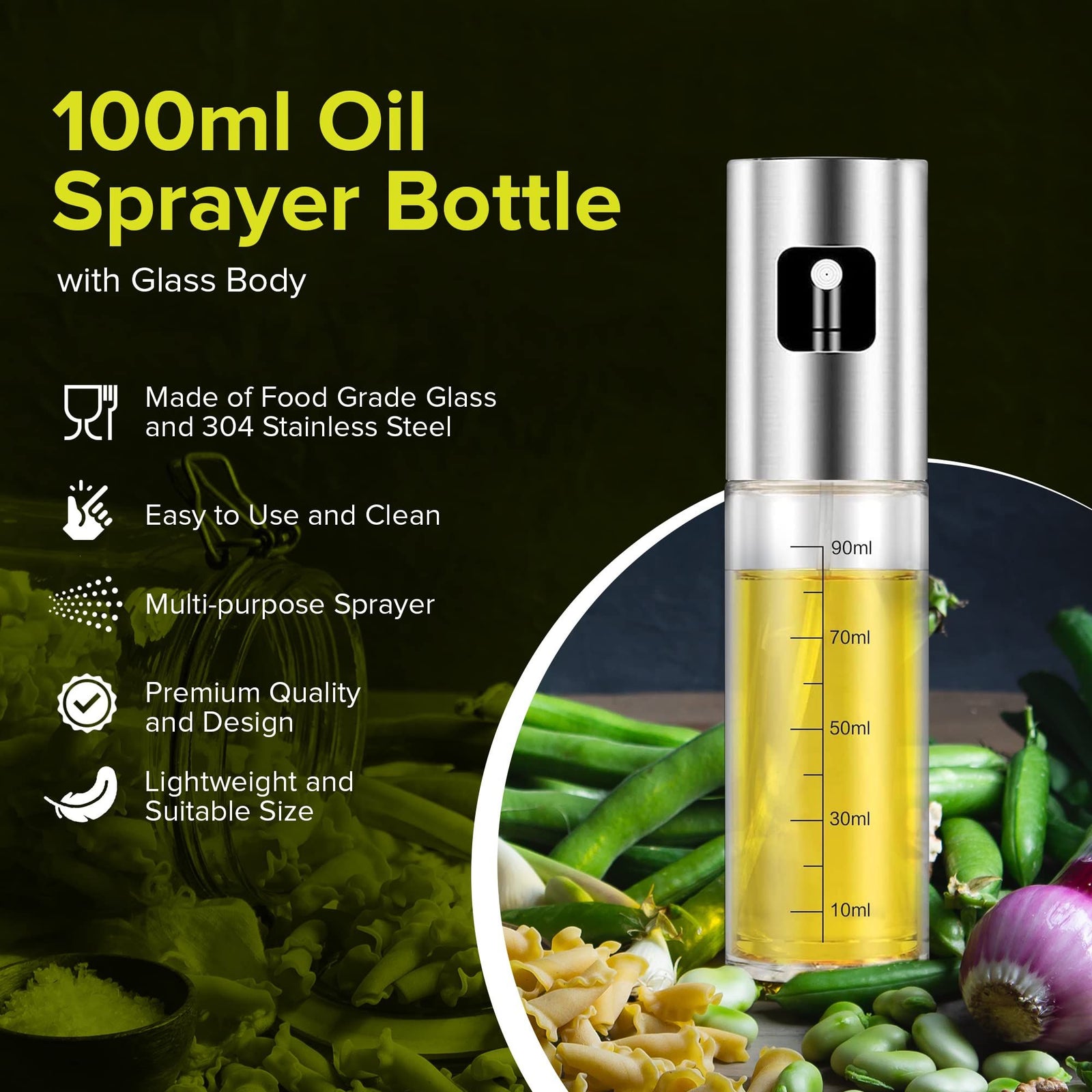 Premium kitchen and air fryer spray 100ml kitchen leak proof glass oil spray with distributor accessories