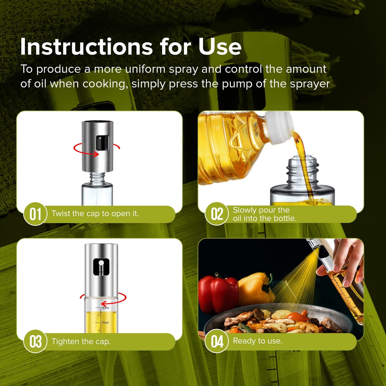 Premium kitchen and air fryer spray 100ml kitchen leak proof glass oil spray with distributor accessories