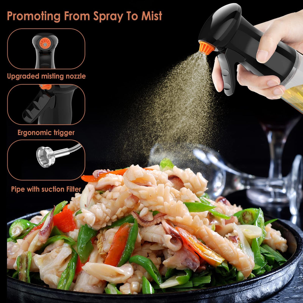 Olive Oil Dispenser with Brush & Replaceable Nozzles, Oil Bottle Oil Sprayer for Cooking Air Fryer, Kitchen, Salad, BBQ, Frying