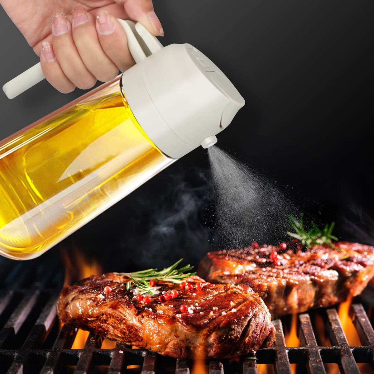 Oil Dispenser and Vinegar Sprayer with 3 Replaceable Nozzle 19.4oz/550ml Glass Cooking Oil Preparation Dispensers