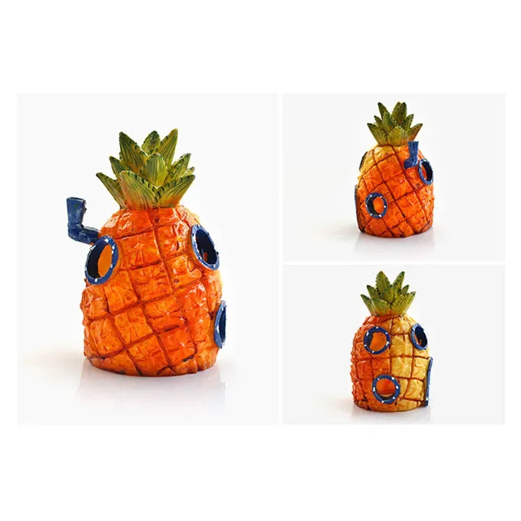 Aquarium Fish Tank Decorations Cartoon Resin Pineapple Hideaway House Aquarium Ornaments Fish Shelter Underwater