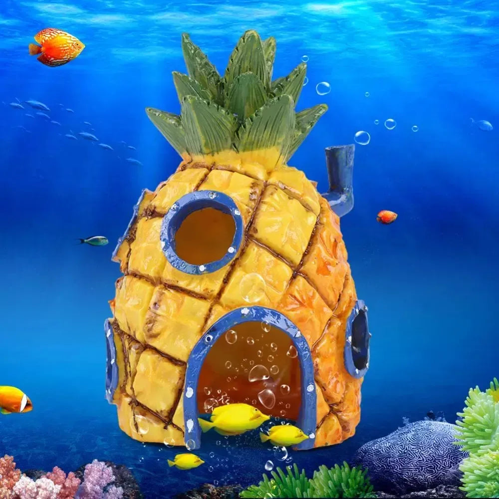 Aquarium Fish Tank Decorations Cartoon Resin Pineapple Hideaway House Aquarium Ornaments Fish Shelter Underwater