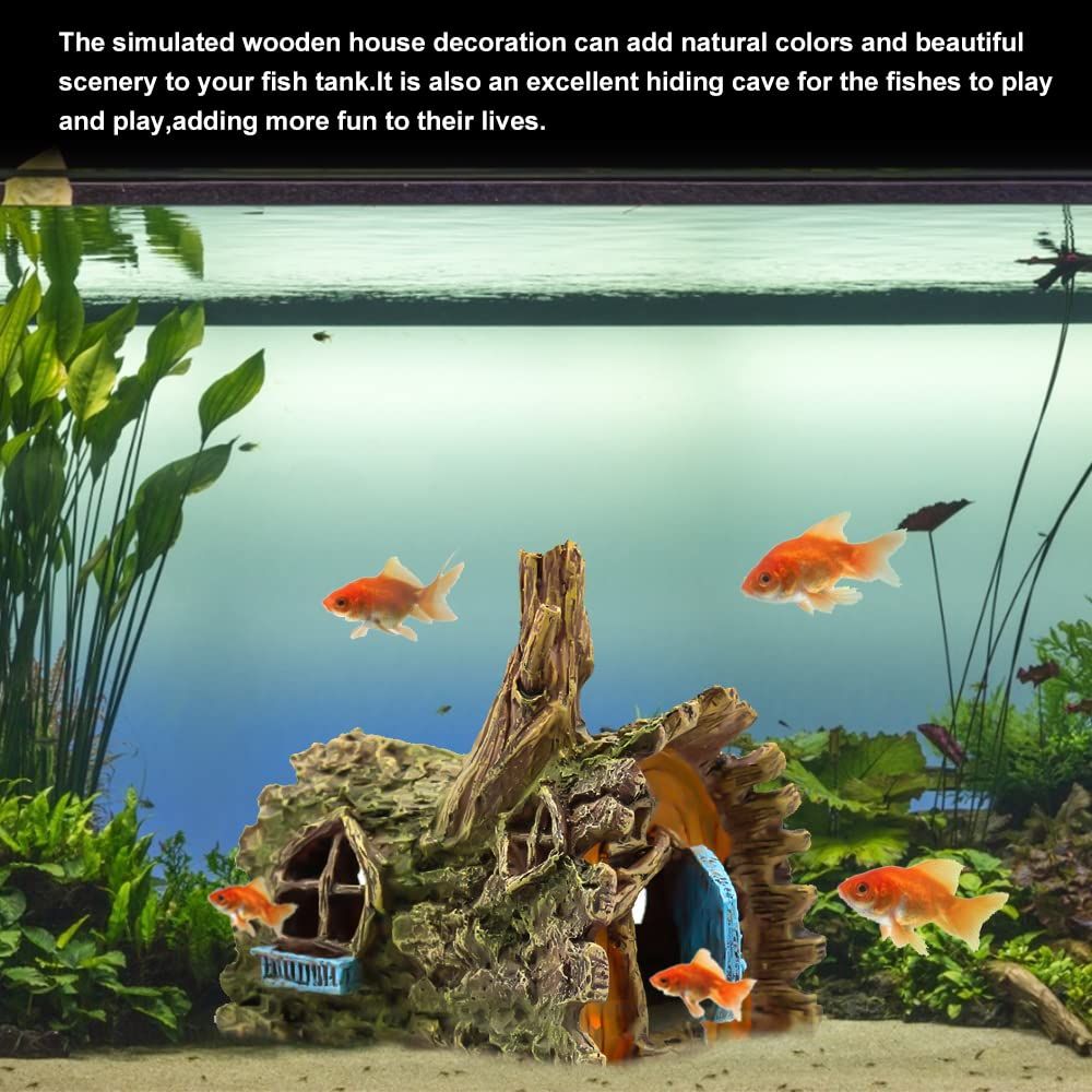 Fish tank decoration, Douyu wooden house, hidden cave decoration, aquarium decoration, small fish accessories, fish resin toys