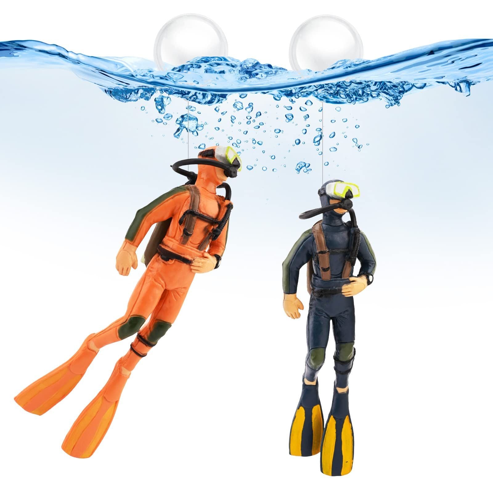 2PCS，Fish Tank Decorations Little Diver Decorative Ornament Floating Pendant for Creative Fish Tank Accessories