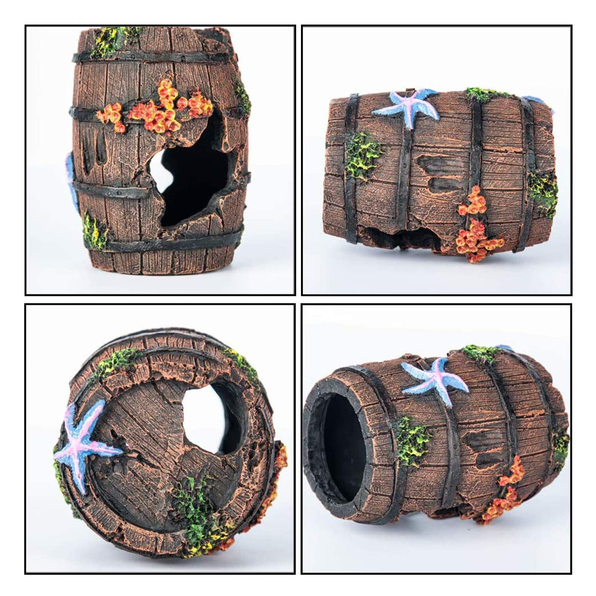 Aquarium Broken Barrel Cave Decor, Fish Tank Mountain Cave Ornaments for Betta Fish Hiding Hole House Shelter (Brown)