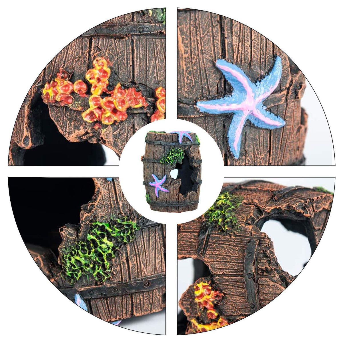 Aquarium Broken Barrel Cave Decor, Fish Tank Mountain Cave Ornaments for Betta Fish Hiding Hole House Shelter (Brown)