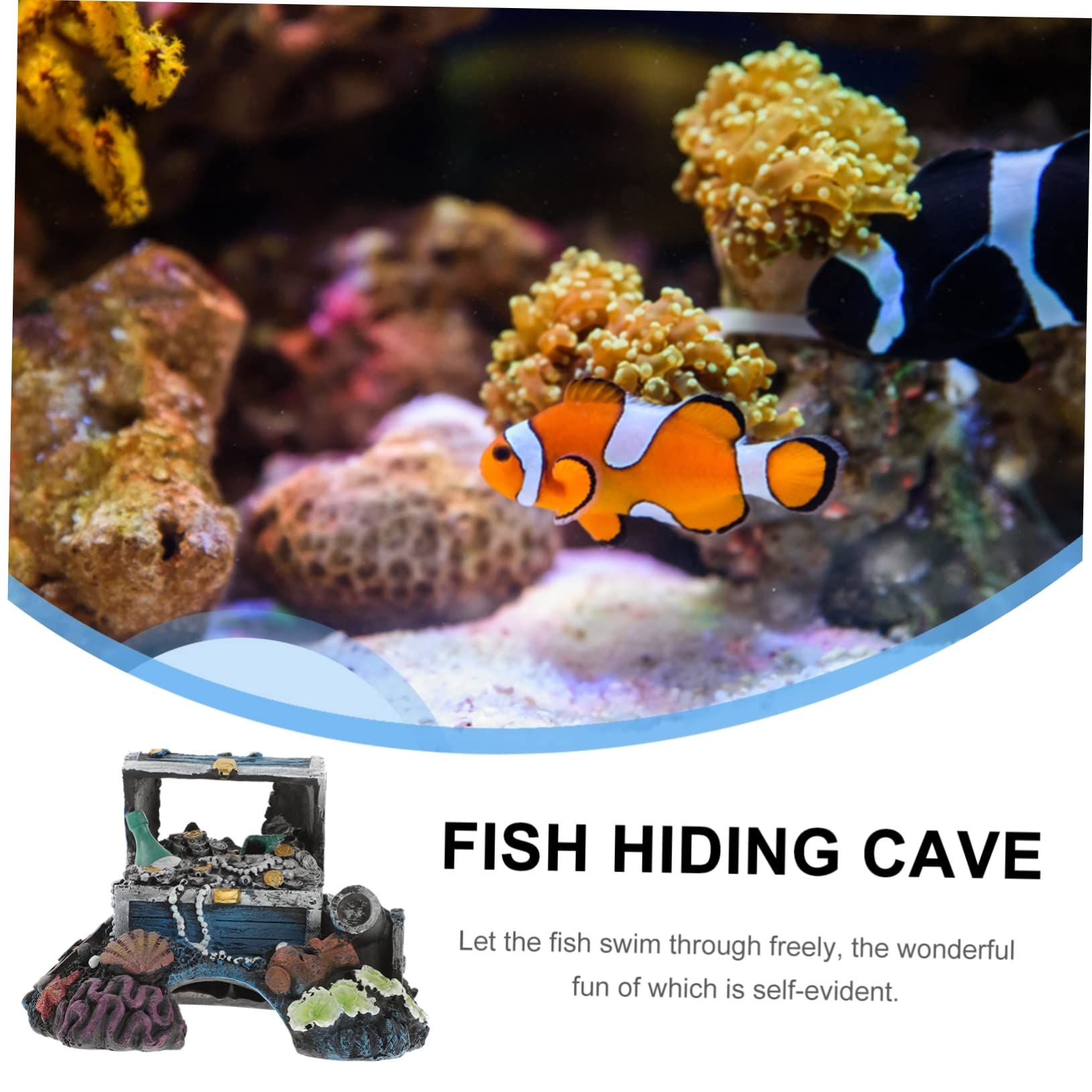 Treasure box aquarium/fish tank decoration, realistic details, resin, multi-color, fish tank bottom decoration