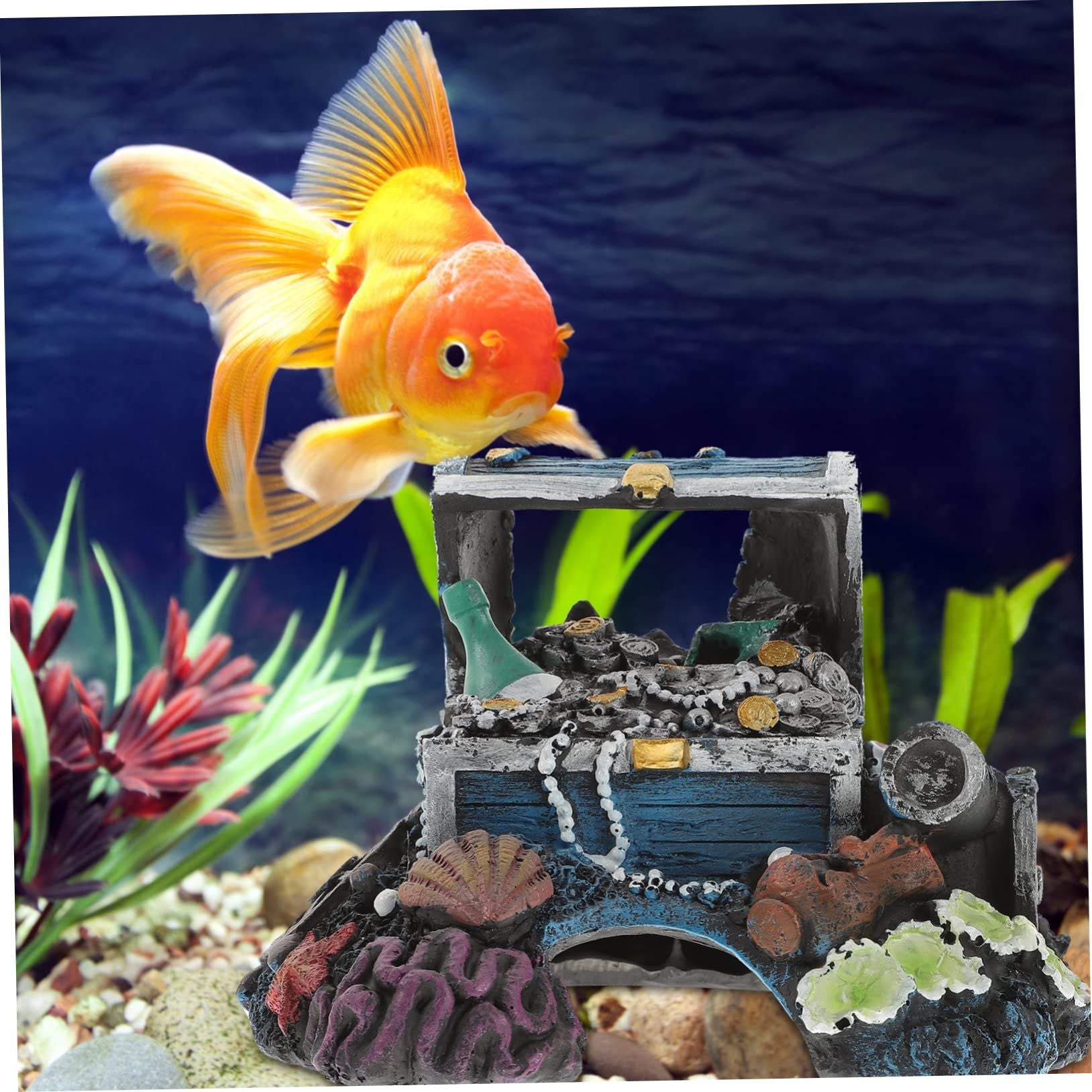 Treasure box aquarium/fish tank decoration, realistic details, resin, multi-color, fish tank bottom decoration