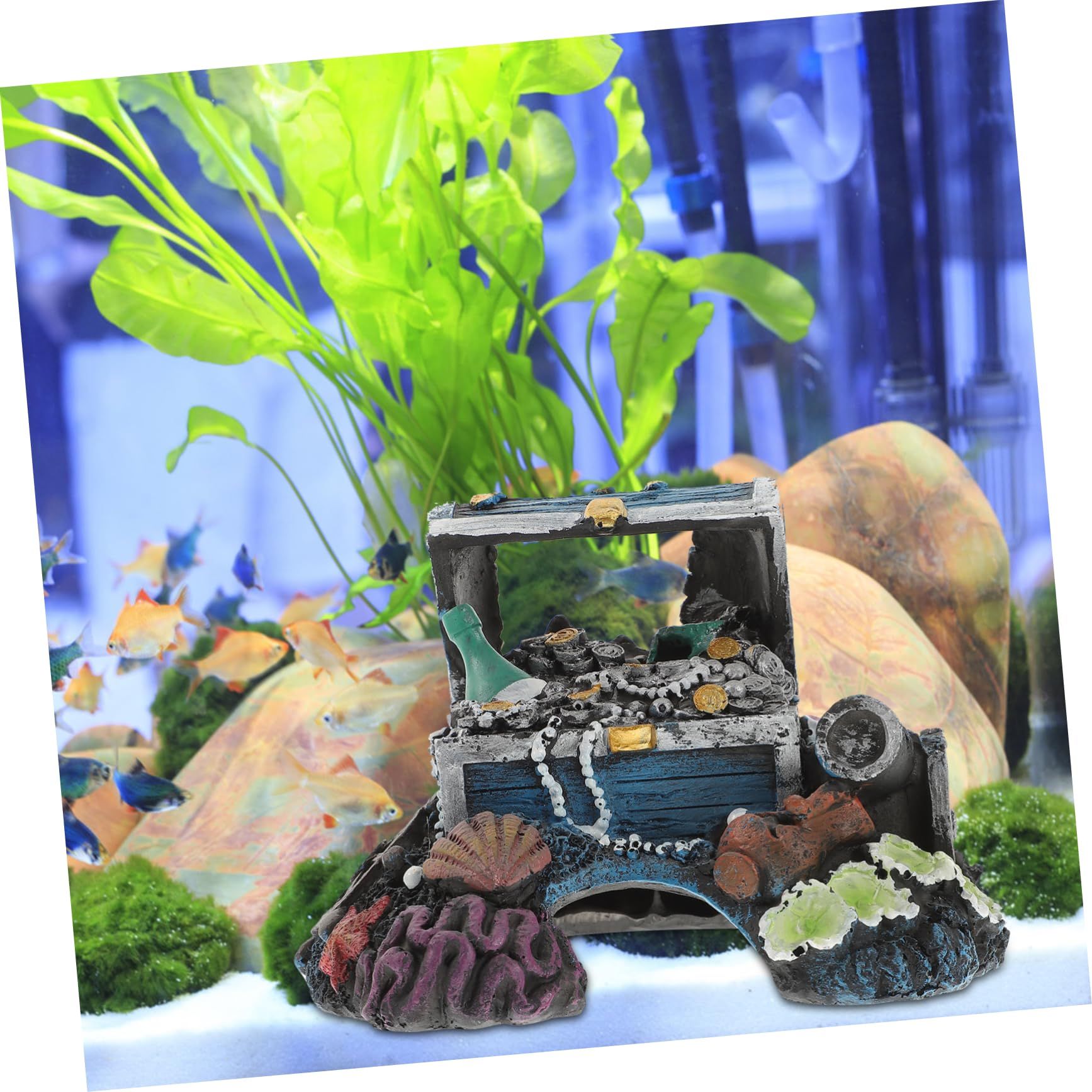 Treasure box aquarium/fish tank decoration, realistic details, resin, multi-color, fish tank bottom decoration
