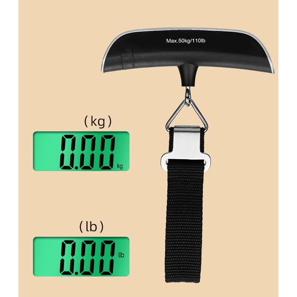 Portable Digital Luggage Scale Accurate Weighing, 110lbs Capacity Hanging Baggage Scale with Backlit LCD Display & 2-Unit Switching, Non-Slip Hook and Strong Straps