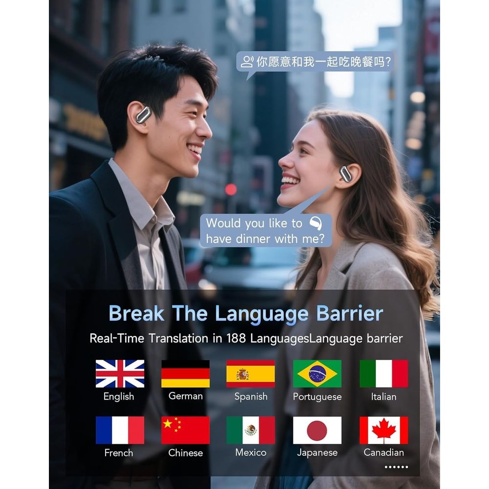 AI Translation Earbuds Real Time, 144 Language Translator Earbuds with Bluetooth 6.1, 4-in-1 & Translation Headphones, Includes Charging Cradle.