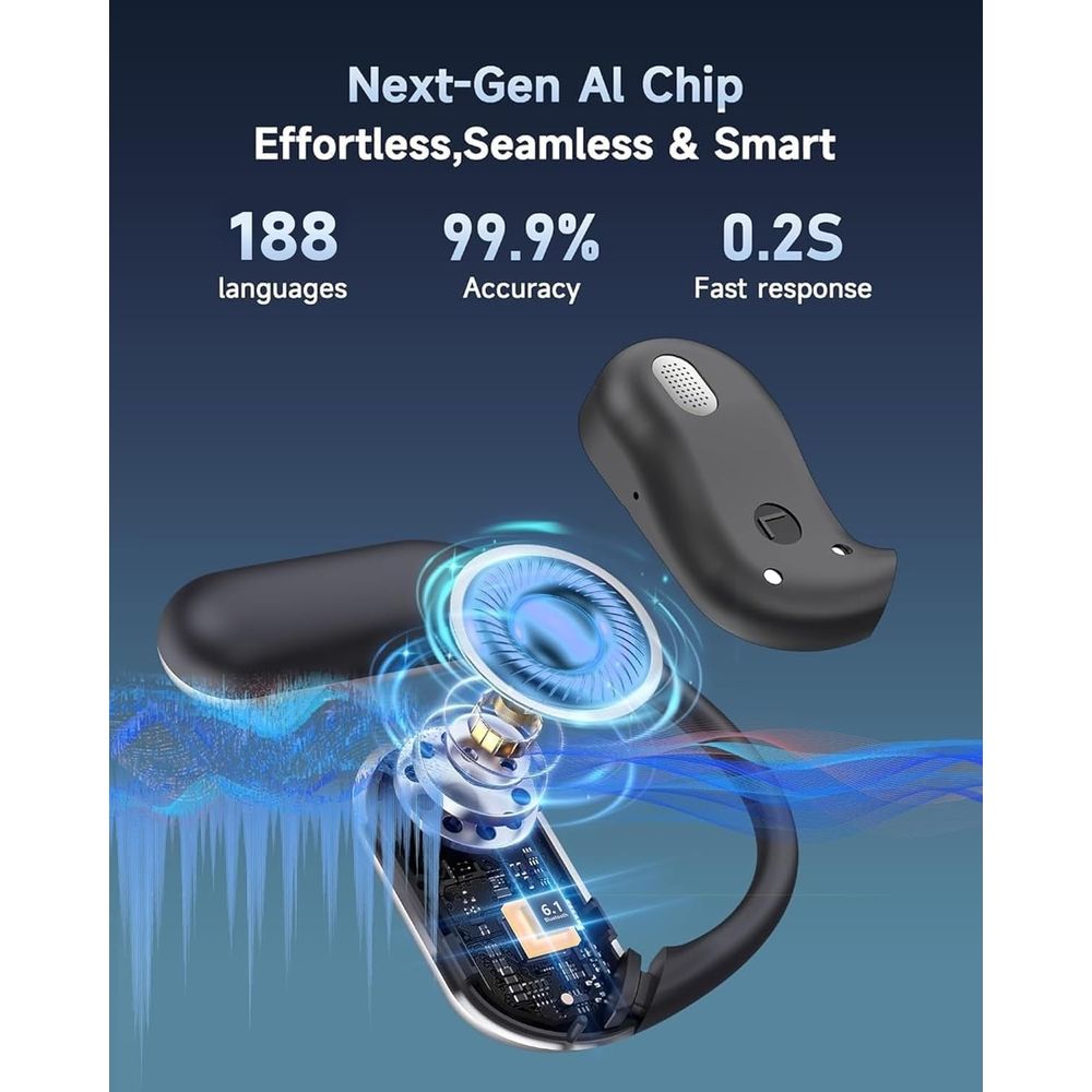 AI Translation Earbuds Real Time, 144 Language Translator Earbuds with Bluetooth 6.1, 4-in-1 & Translation Headphones, Includes Charging Cradle.