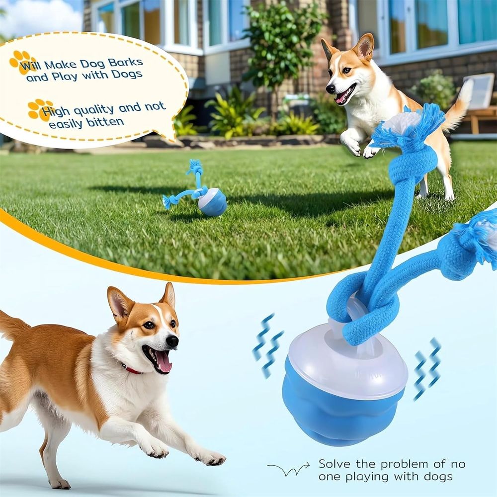 Interactive Smart Pet Puppy Ball with Ropes, Automatic Motion Activated Rolling Ball for Medium Large Dogs, USB Rechargeable Boredom Stimulating Toy