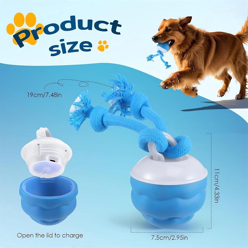 Interactive Smart Pet Puppy Ball with Ropes, Automatic Motion Activated Rolling Ball for Medium Large Dogs, USB Rechargeable Boredom Stimulating Toy