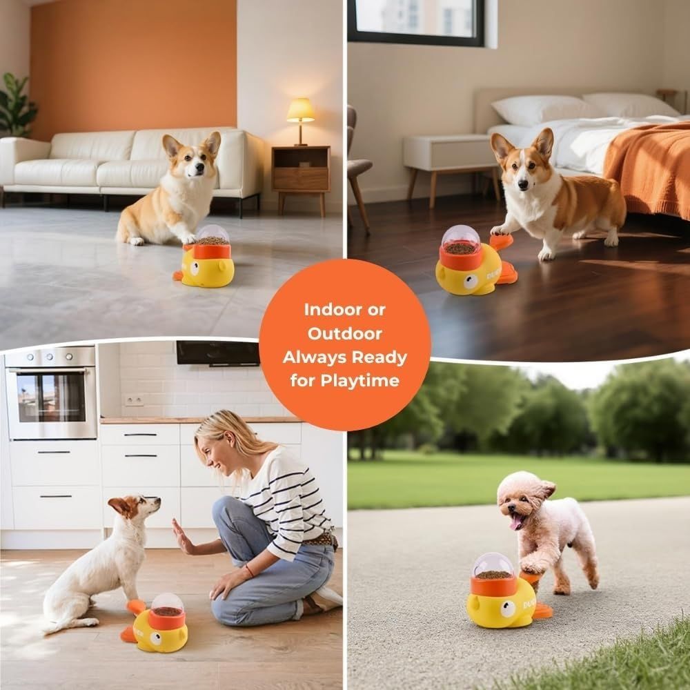 Duck Cat Treat Dispenser, Anti-Slip Interactive Slow Feeder Toy with 3 Challenge Lids for IQ Training and Mental Enrichment, Healthy Eating