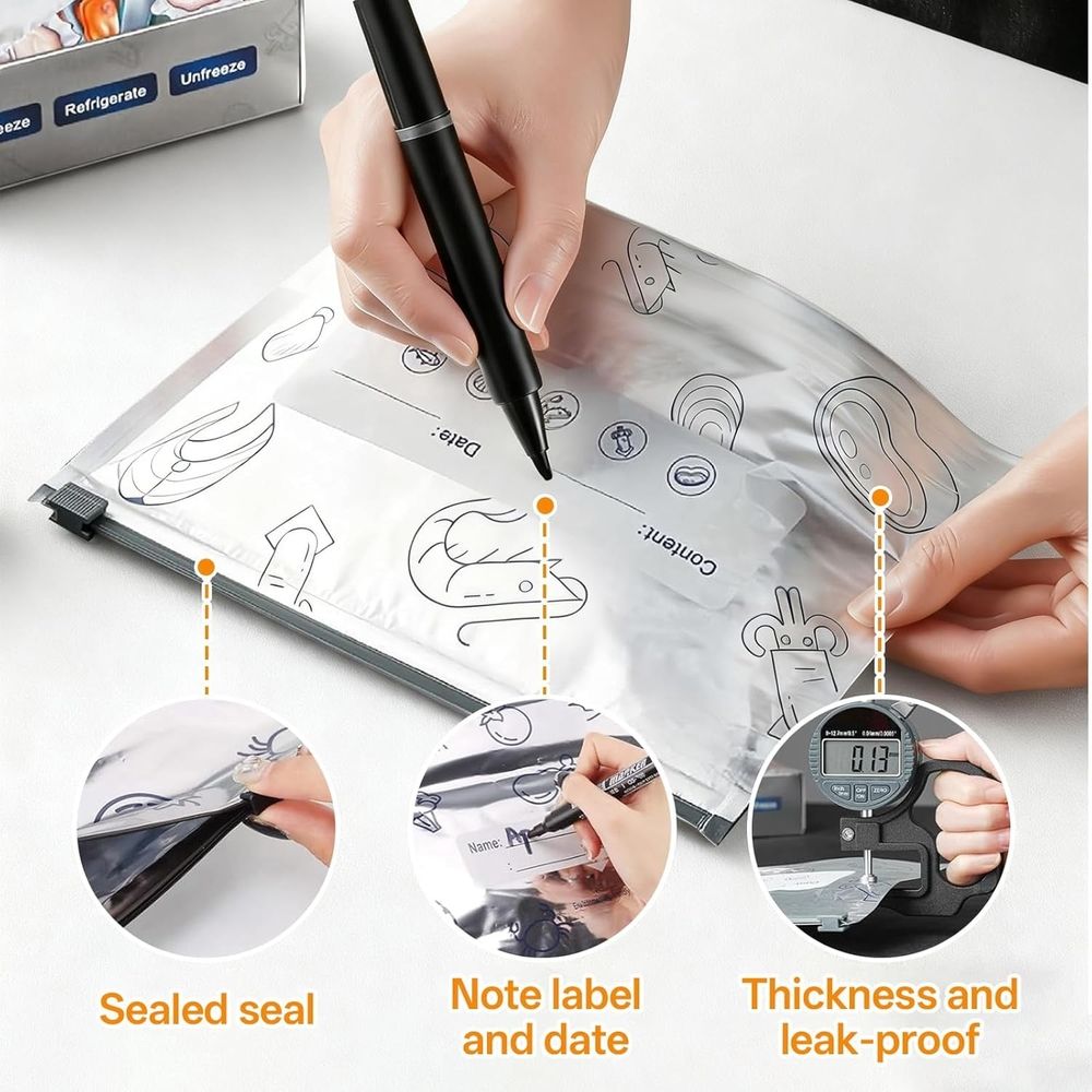 Reusable Aluminum Foil Storage Bags, Stand Up Zipper Sealable Bags with Label for Food Preservation, Meal Prep, Kitchen Organization