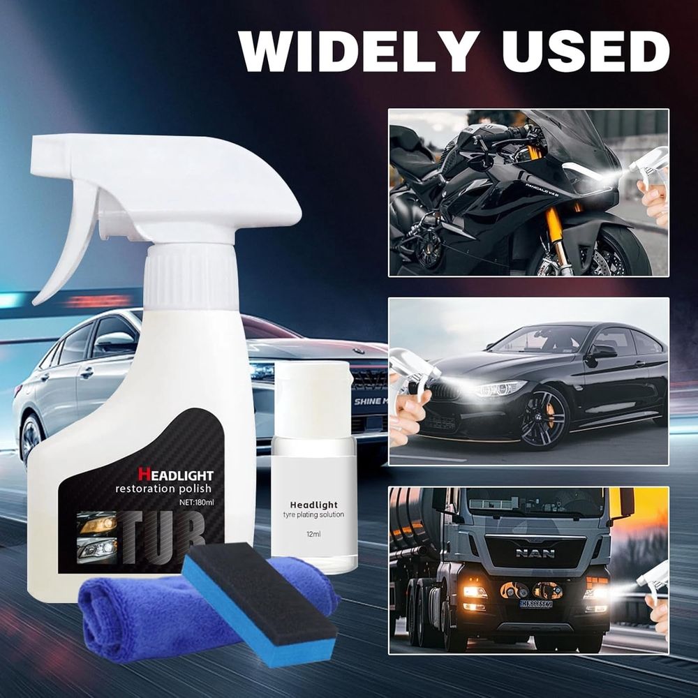 New Headlight Restoration Spray, 6oz Ceramic Coating Restorer with Coating Agent, Towel and Sponge, Kit Removes Oxidation & Yellowing
